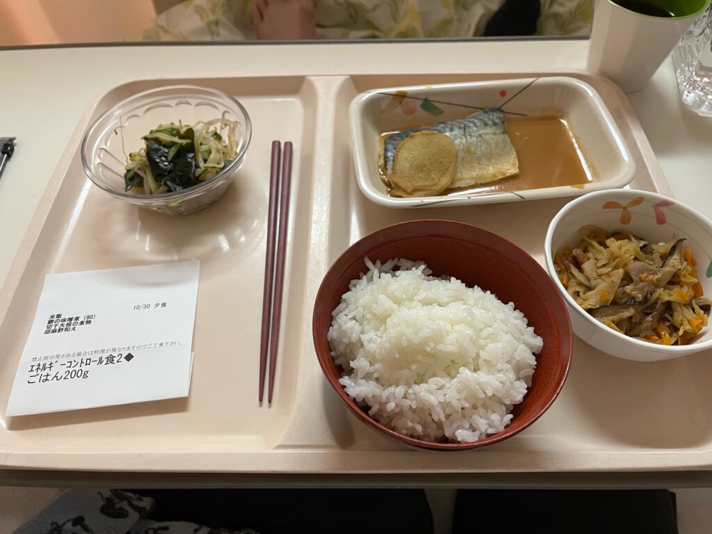 夜ご飯:サバの味噌煮、野菜のおかず、ごはん